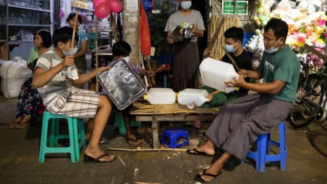 Night demonstrations in Yangon