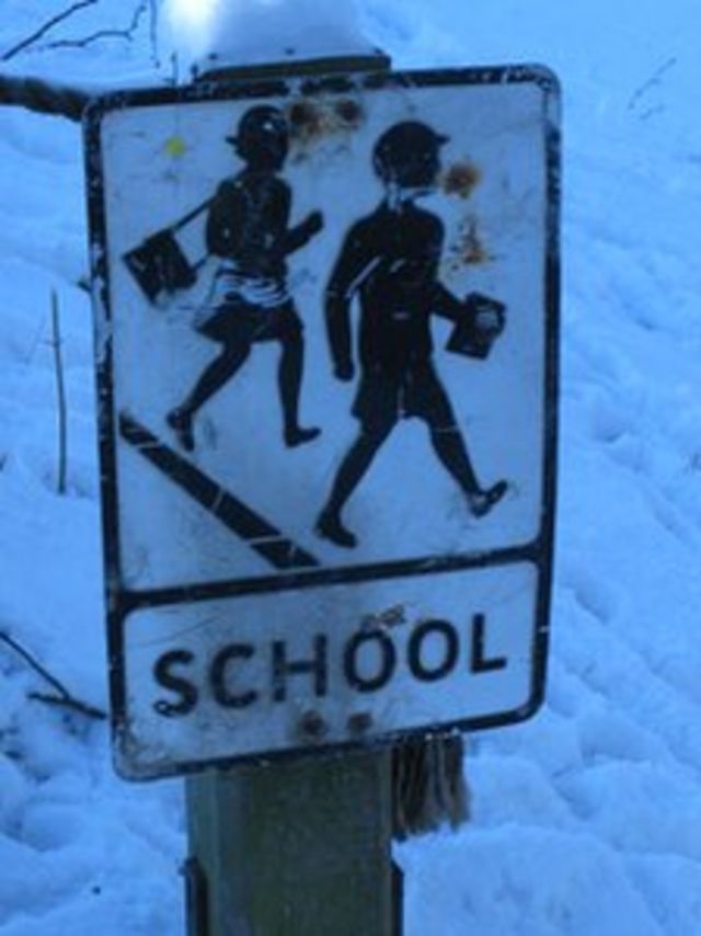 no school sign snow