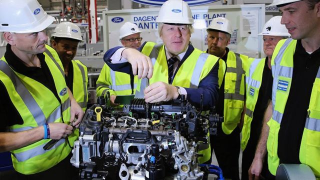 Boris Johnson at the Ford car factory