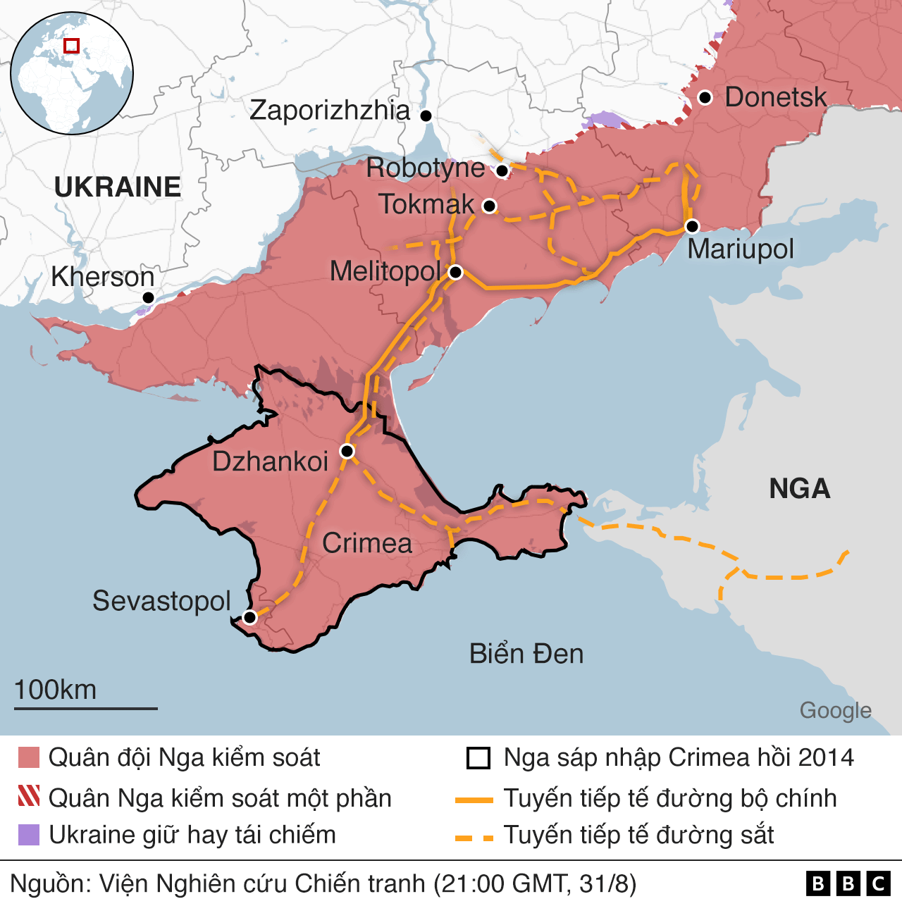 Map showing Russian military control in Ukraine