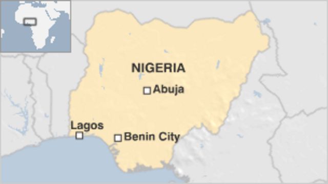 Map of Nigeria showing Benin City