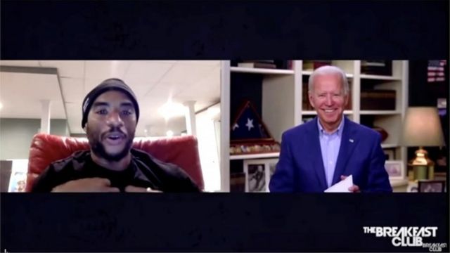 A video chat between Charlamagne Tha God and Joe Biden.
