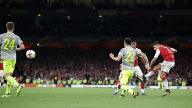 Alexis Sanchez akifunga bao la pili la Arsenal dhidi ya Fc Cologne