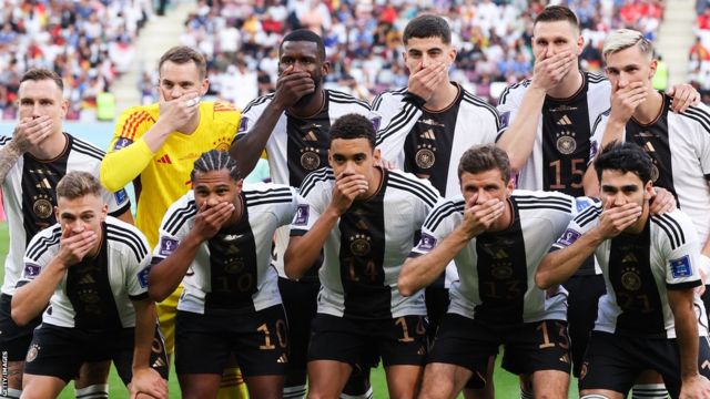 Germany line up before the game against Japan in their World Cup opener