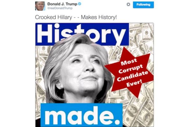 Tuit original de Trump sobre Clinton