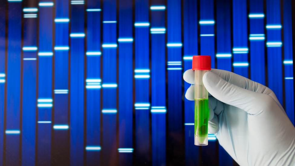Пробирка на фоне последовательности ДНК