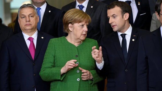 Orbán, Merkel y Macron