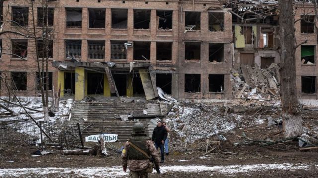 Destroyed school in Kiev, Ukraine.