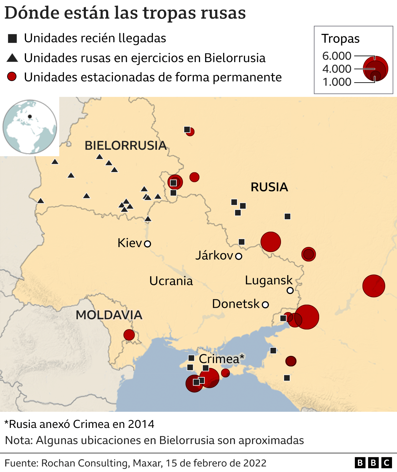Peta yang menunjukkan lokasi pasukan Rusia