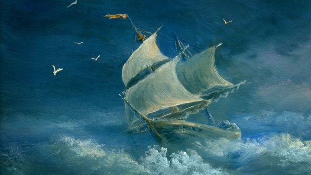 Pintura de barco no mar