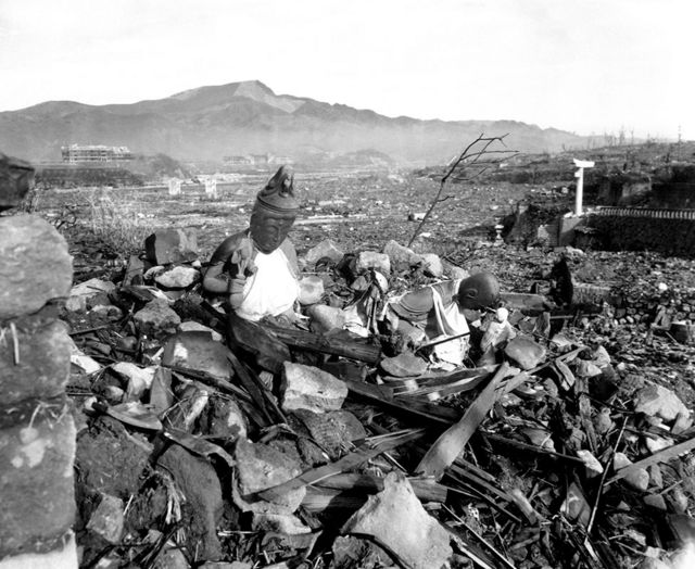 A landscape of collapsed buildings