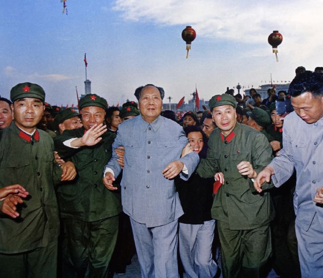 Mao Zedong with Xiao Hua and Yang Chengwu in Tiananmen Square