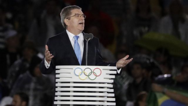 El presidente del Comité Olímpico Internacional, Thomas Bach, durante la ceremonia de clausura de las Olimpiadas de Río 2016