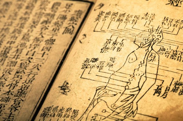 Libro antiguo de medicina de la dinastía Qing, China.