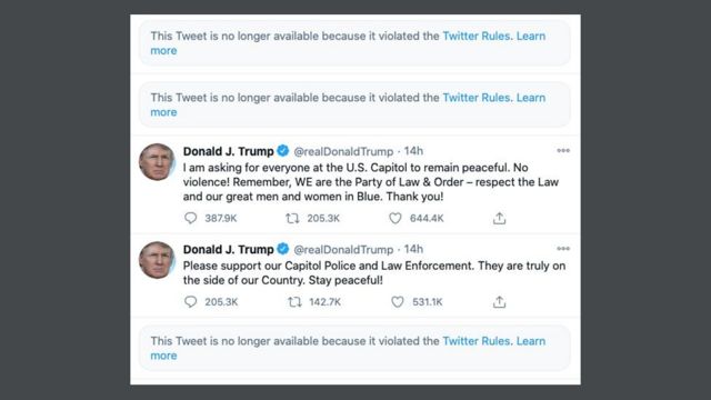 Pantallazo de mensajes en Twitter de Donald Trump