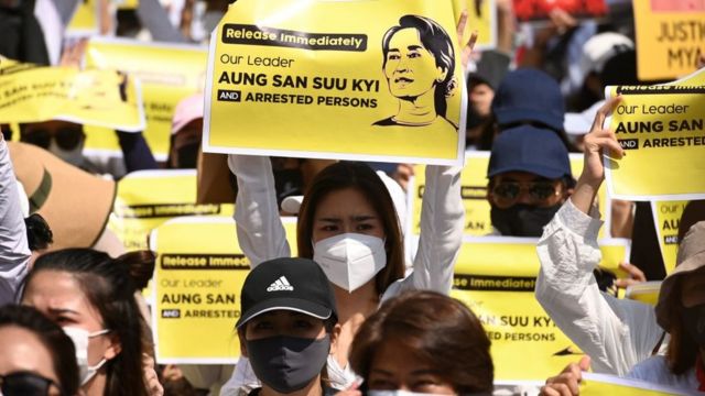 Demonstration of Aung San Suu Kyi's supporters