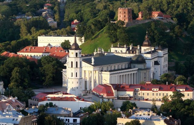 A photo taken from a hot air balloon on August 10, 2012 shows the old town of Vilnius