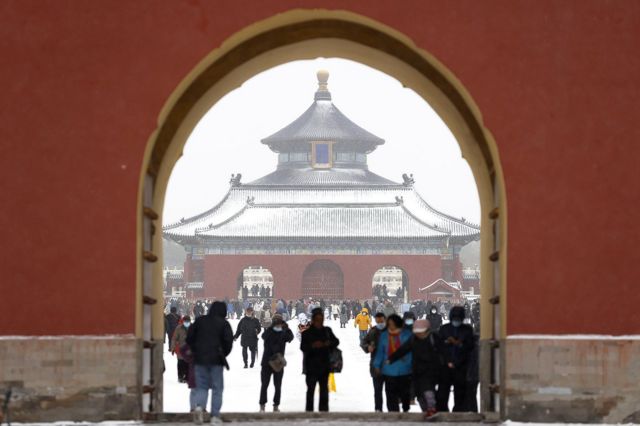 雪中的北京天坛。