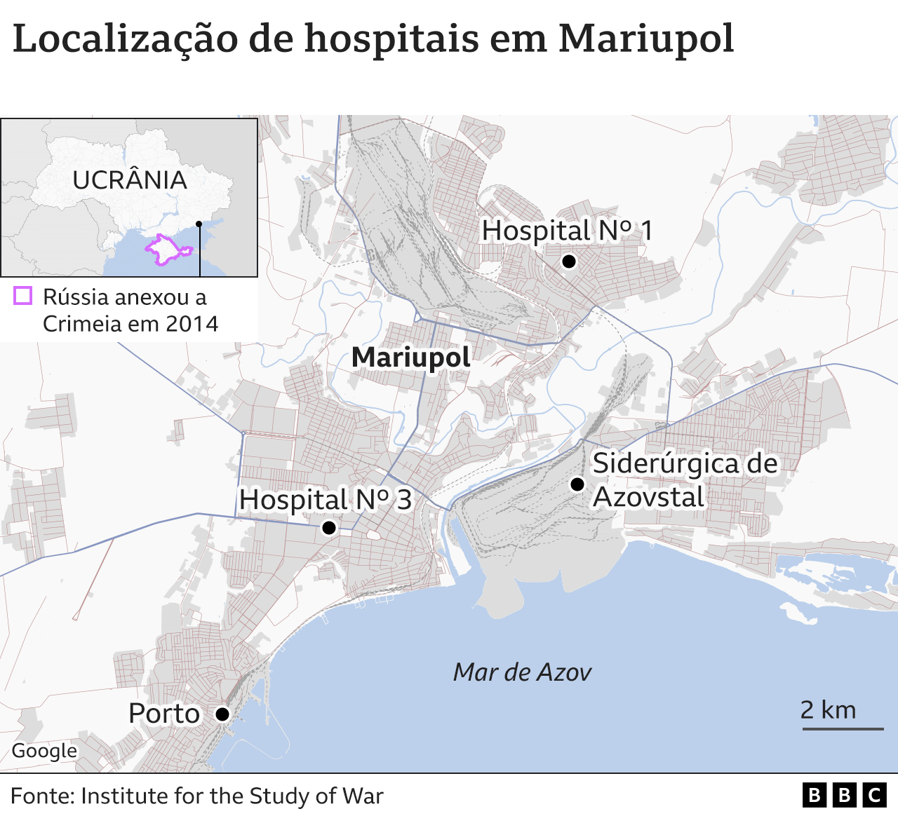 Hospitais de Mariupol (mapa)