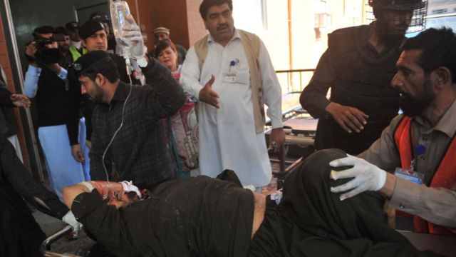 Wounded man taken to hospital in Peshawar on 21 February 2017