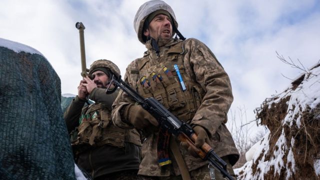 A Ukrainian soldier during drills