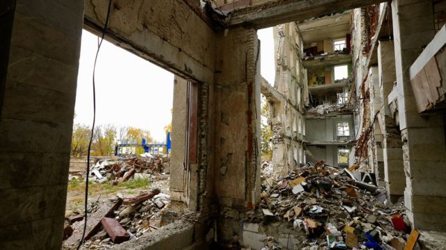 A damaged building in Mykolaiv