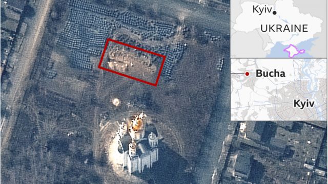 Satellite images show mass burials outside a church in Butcha
