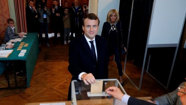 Emmanuel Macron casts his ballot in Le Touquet, northern France