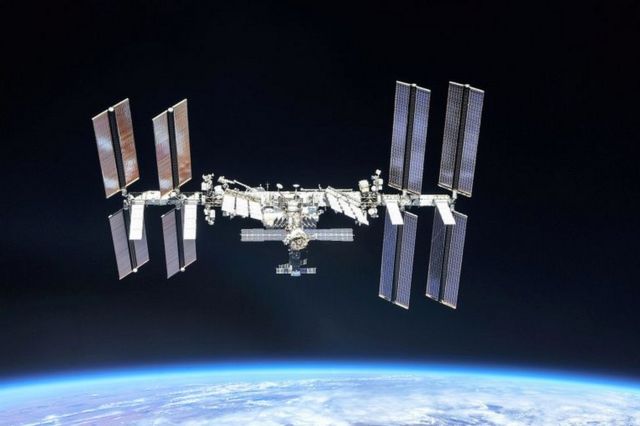 The International Space Station (ISS) photographed by Expedition 56 crew members from a Soyuz spacecraft after undocking, in October 2018