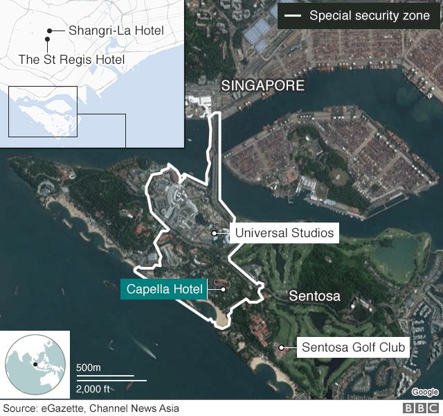 Map showing venue for Trump-Kim summit on 12 June 2018