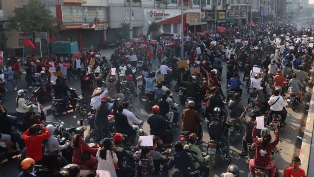 Protesters in Mandalay, 8 February