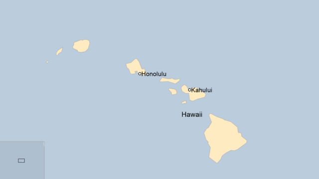 Map showing Honolulu and Kahului in Hawaii