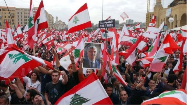 Mauaji ya Hariri yalisababisha maandamano makubwa ya kupinga serikali mjini Beirut