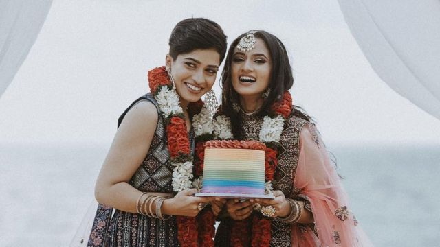 Noora and Adhila Kerala lesbian brides in wedding photoshoot image