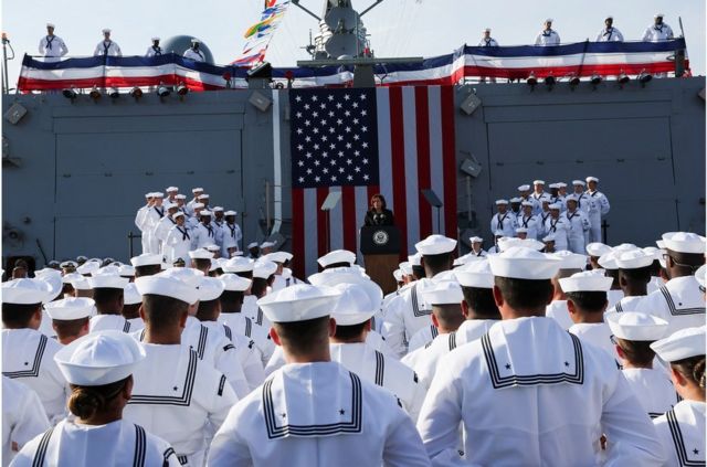 9月28日，哈里斯在日本橫須賀海軍基地訪問時對美軍發表講話。