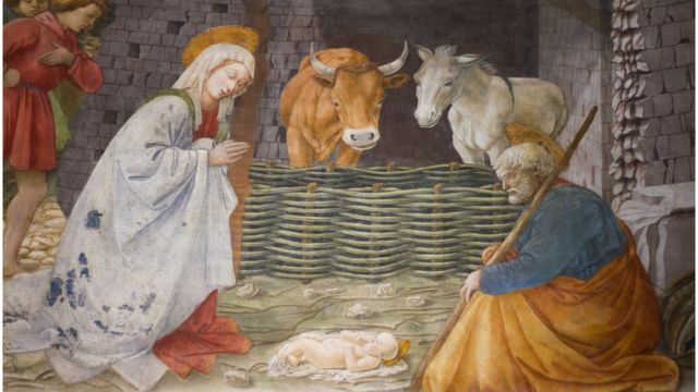 Fresco de Filippo Lippi del nacimiento de Jesús en la catedral de Spoleto