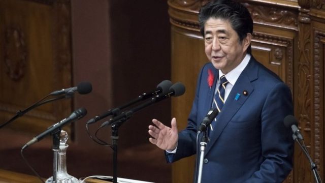 Shinzo Abe speaking in parliament earlier this month