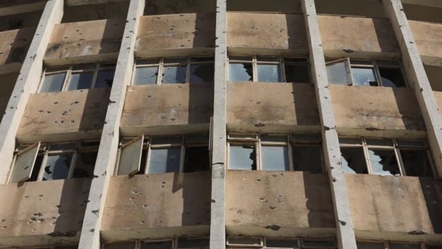A building in the Tayouneh area was pierced by bullets