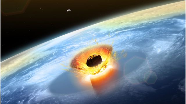 Illustration of an asteroid colliding with Earth