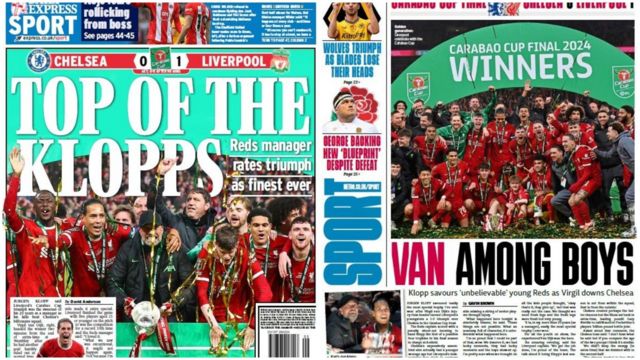Monday's papers are packed with reaction to Liverpool's EFL Cup win and Virgil van Dijk picks up significant praise. 'Van among boys' is the headline in the Metro, while the Reds played 'Vantasy Football' according to the Daily Star.