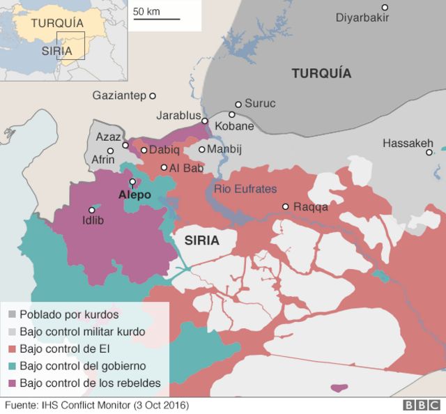 Mapa de territorios bajo control de EI