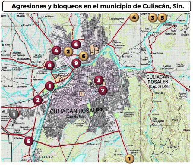 Puntos de los bloqueos en Culiacán
