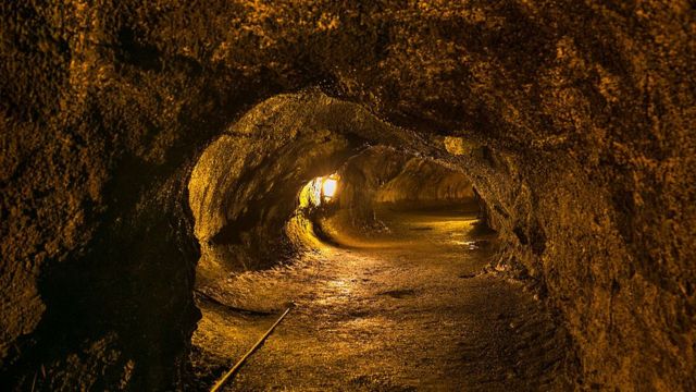 Tubo de lava solidificado no Havaí