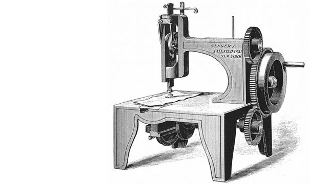 La primera máquina de coser Singer, hecha por Isaac Singer y patentada en 1851.