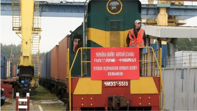 2021年9月，首趟乌克兰发往中国的货运班列发车。(photo:BBC)