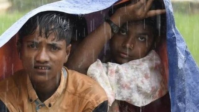 Monsoon rain adds to the misery of the refugees.