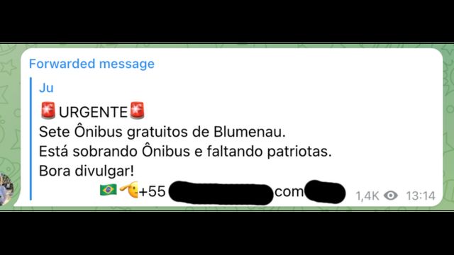 Postagem em grupo de bolsonaristas oferece transporte gratuito para "patriotas" saindo de Blumenau