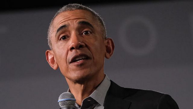 Former US President Barack Obama speaks to young leaders from across Europe on April 6, 2019 in Berlin