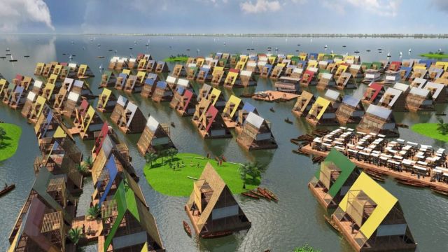Une reproduction artistique des communautés côtières basée sur une architecture flottante, pour leur permettre de devenir plus résilientes au changement climatique