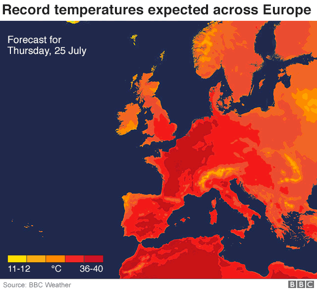 Map of Europe temperatures